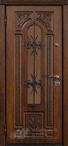 Утепленная дверь МДФ винорит со стеклом и ковкой с отделкой МДФ ПВХ - фото №2